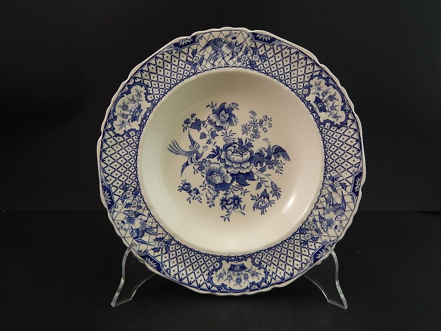 ANTICO PIATTO FONDO CM 25 CERAMICA INGLESE MASON’S DECORO STRATFORD BIANCO BLU