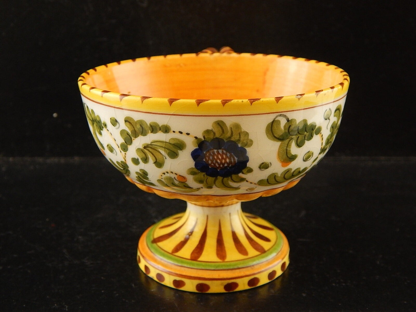 ANTICA TAZZA MAIOLICA CERAMICA POLICROMA FANTECHI ANSA A SERPE PRIMO 900 #8904