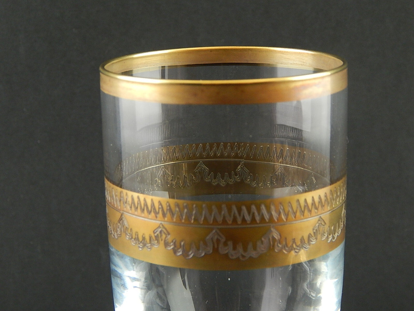 PREZIOSO STILE IMPERO BICCHIERE CALICE FLUTE VETRO SOFFIATO MURANO VENEZIANO ORO