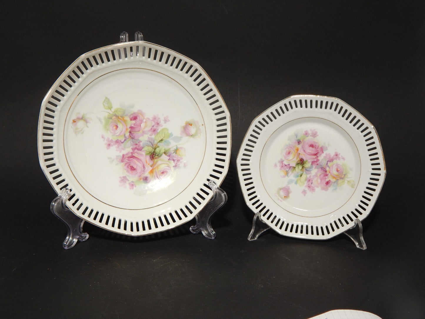 SCHUMANN BAVARIA PREZIOSO SERVIZIO DA DOLCE PORCELLANA TRAFORATA 1930 LE ROSE