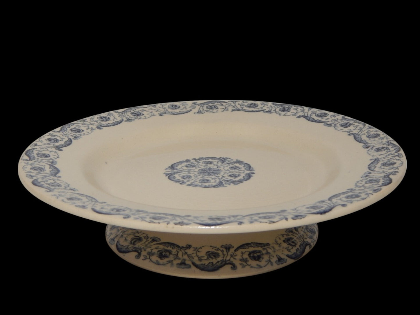 ANTICA FINE 1800 ALZATA FRUTTIERA CENTROTAVOLA CERAMICA GIEN DECORO BLU BIARRITZ