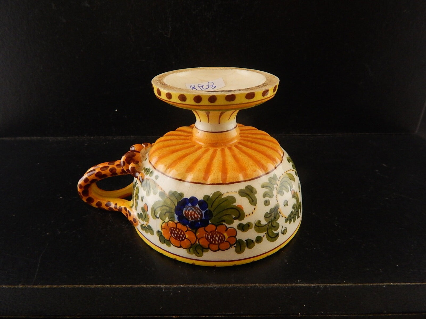 ANTICA TAZZA MAIOLICA CERAMICA POLICROMA FANTECHI ANSA A SERPE PRIMO 900 #8909