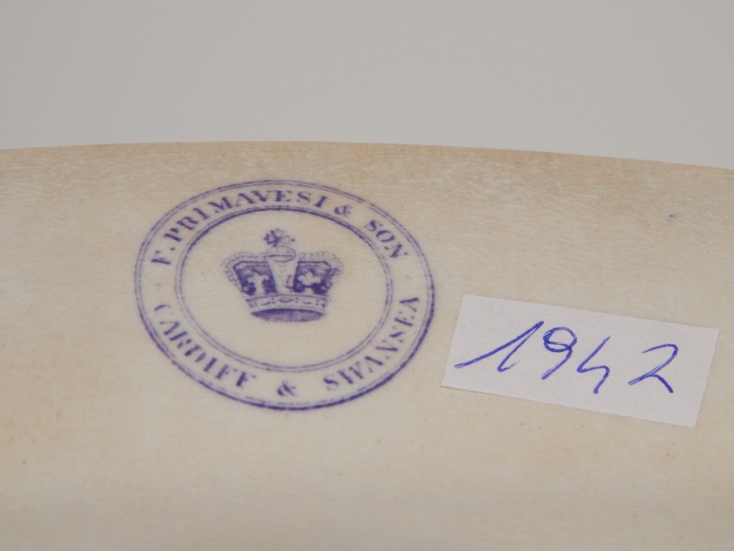 ANTICO VASSOIO CERAMICA STAFFORDSHIRE PRIMAVESI 1860 ERMINE BORDER VIOLA #