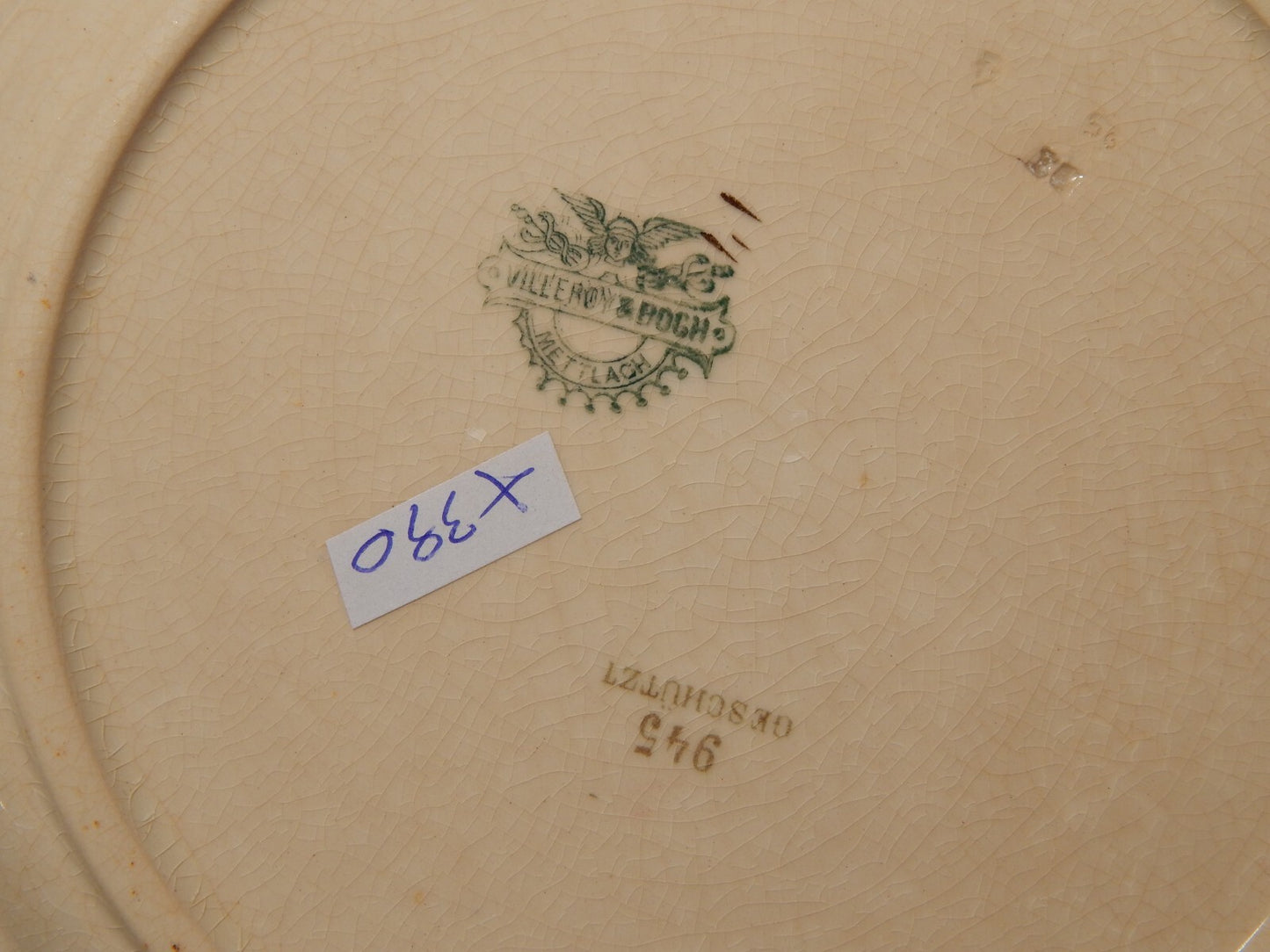 ANTICO RARO PIATTO CERAMICA VILLEROY&BOCH METTLACH DI FINE 1800 CM 23 DIFETTO