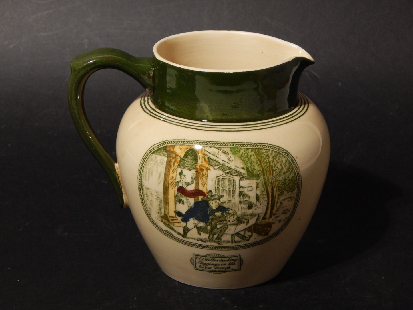 ANTICA BROCCA CARAFFA CERAMICA INGLESE ADAMS TUNSTALL ILLUSTRAZIONI DA DICKENS