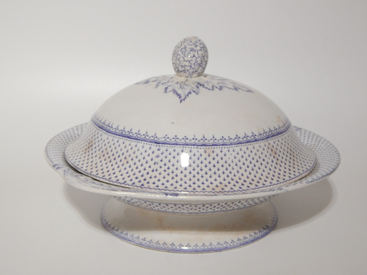 ANTICA LEGUMIERA CENTROTAVOLA CERAMICA INGLESE PRIMAVESI ERMINE BORDER VIOLA ##