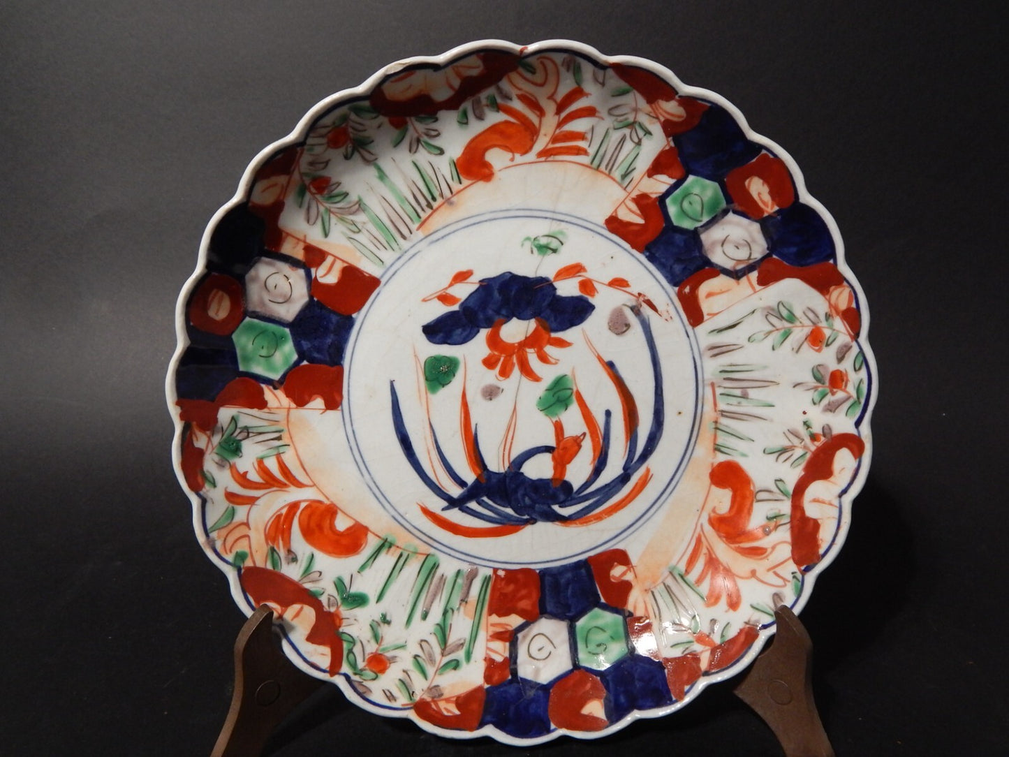 ANTIQUARIATO ORIENTALE PIATTO PORCELLANA GIAPPONE IMARI DIPINTO MANO XIX SEC #