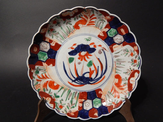 ANTIQUARIATO ORIENTALE PIATTO PORCELLANA GIAPPONE IMARI DIPINTO MANO XIX SEC #