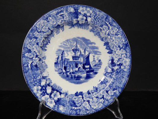 ANTICO AUTENTICO PIATTO PORCELLANA WEDGWOOD FERRARA META' 800 BIANCO BLU CM 18