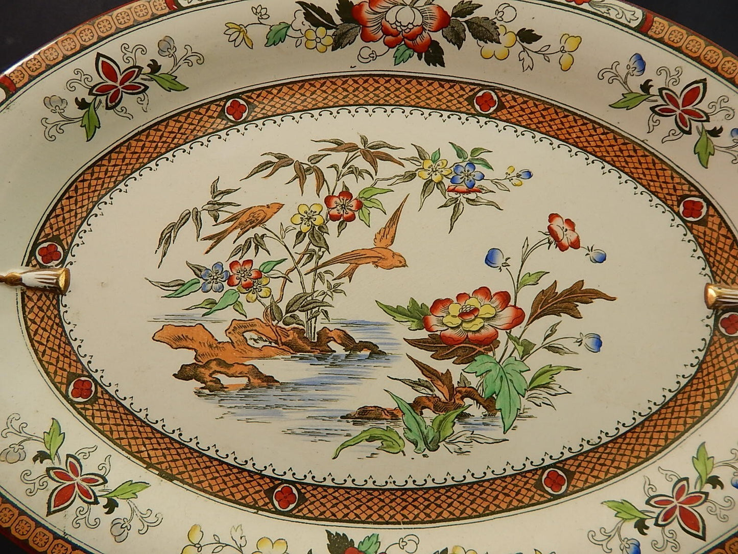 ANTICO 1880 VASSOIO CON MANICI SEMI PORCELLANA INGLESE BISHOP POWELL & STONIER