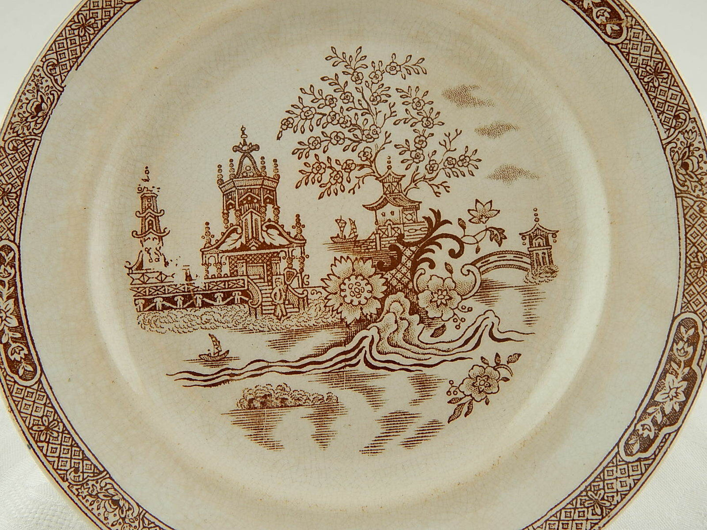 ANTICO PIATTO PORCELLANA CERAMICA META' 1800 GUSTAVSBERG DECORO GONG GONG