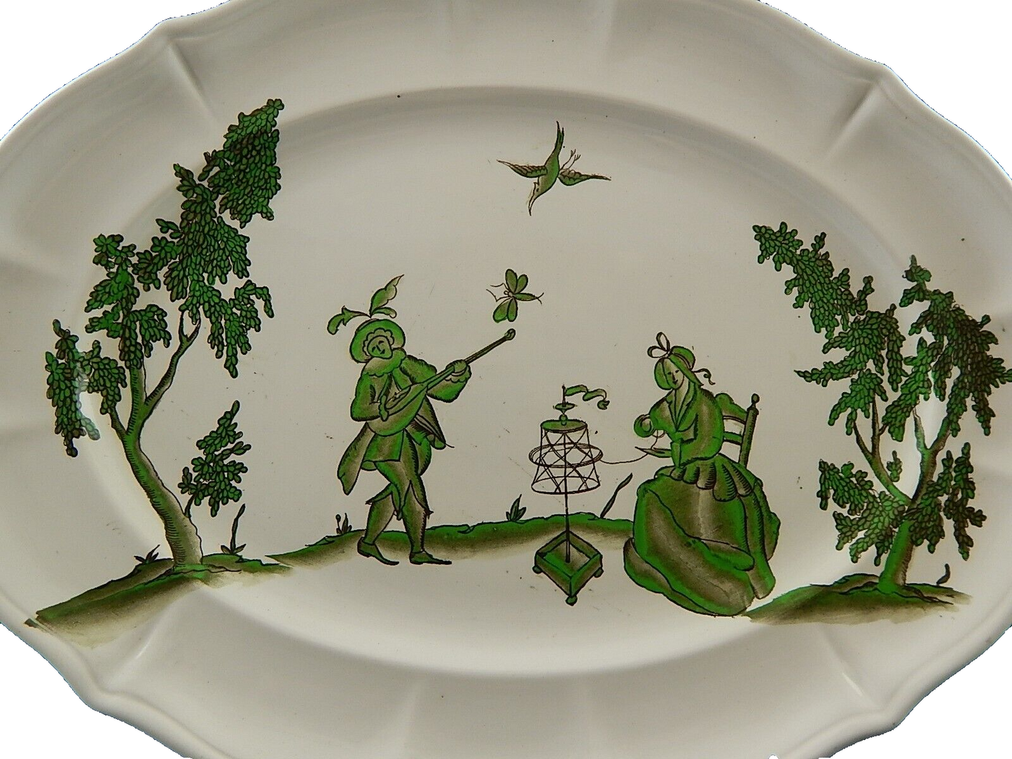 ANTICO RARO VASSOIO CERAMICA S.C.I. LAVENO ANDLOVIZ FIGURE VECCHIO MILANO 1920