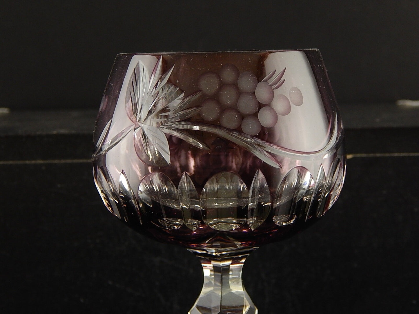 PREZIOSO VINTAGE BICCHIERE CALICE CRISTALLO BOEMIA MOLATO VIOLA