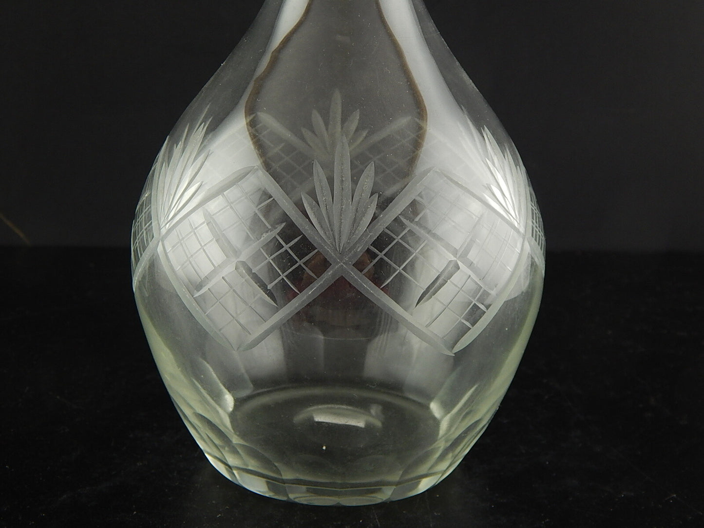 ANTICA RARA BOTTIGLIA TAVOLA ART DECO CRISTALLO MOLATO INCISO BOEMIA