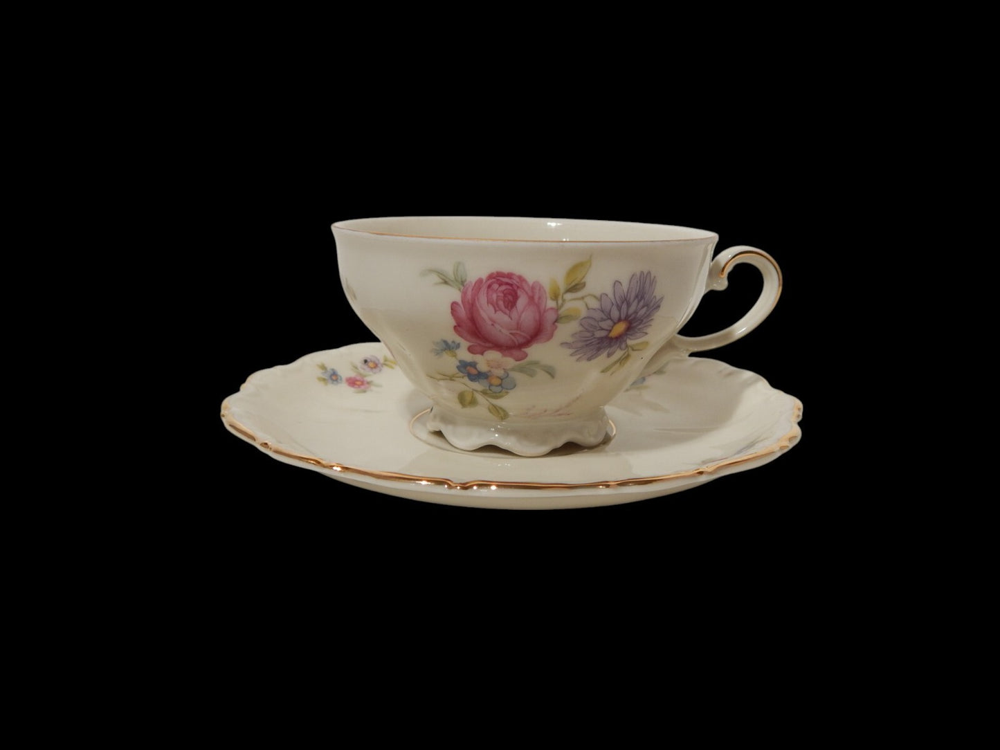 ANTICA TAZZA TE' PORCELLANA BAVARIA SELTMANN WEIDEN THERESIA LA ROSA E LA DALIA#