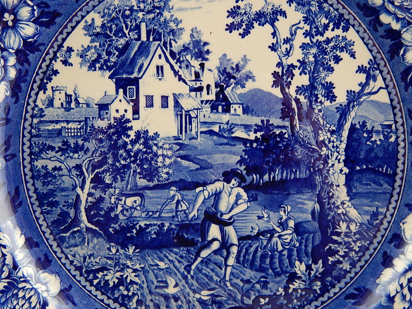 ANTICO VASSOIO PIATTO CERAMICA VILLEROY&BOCH DECORO RUSTICANA BIANCO BLU CM 33