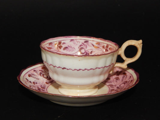 ANTICA GEORGIANA TAZZA TE' PORCELLANA LUSTRO ROSA STAFFORDSHIRE X245