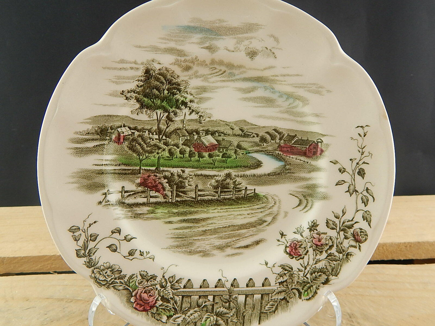 VINTAGE JOHNSON BROS THE ROAD HOME PIATTO SEMI PORCELLANA COLLEZIONE STAMPA MANO