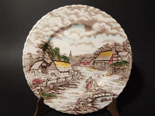 ANTICO PIATTO CERAMICA INGLESE MYOTT DISEGNO RURAL SCENE STAMPA A MANO