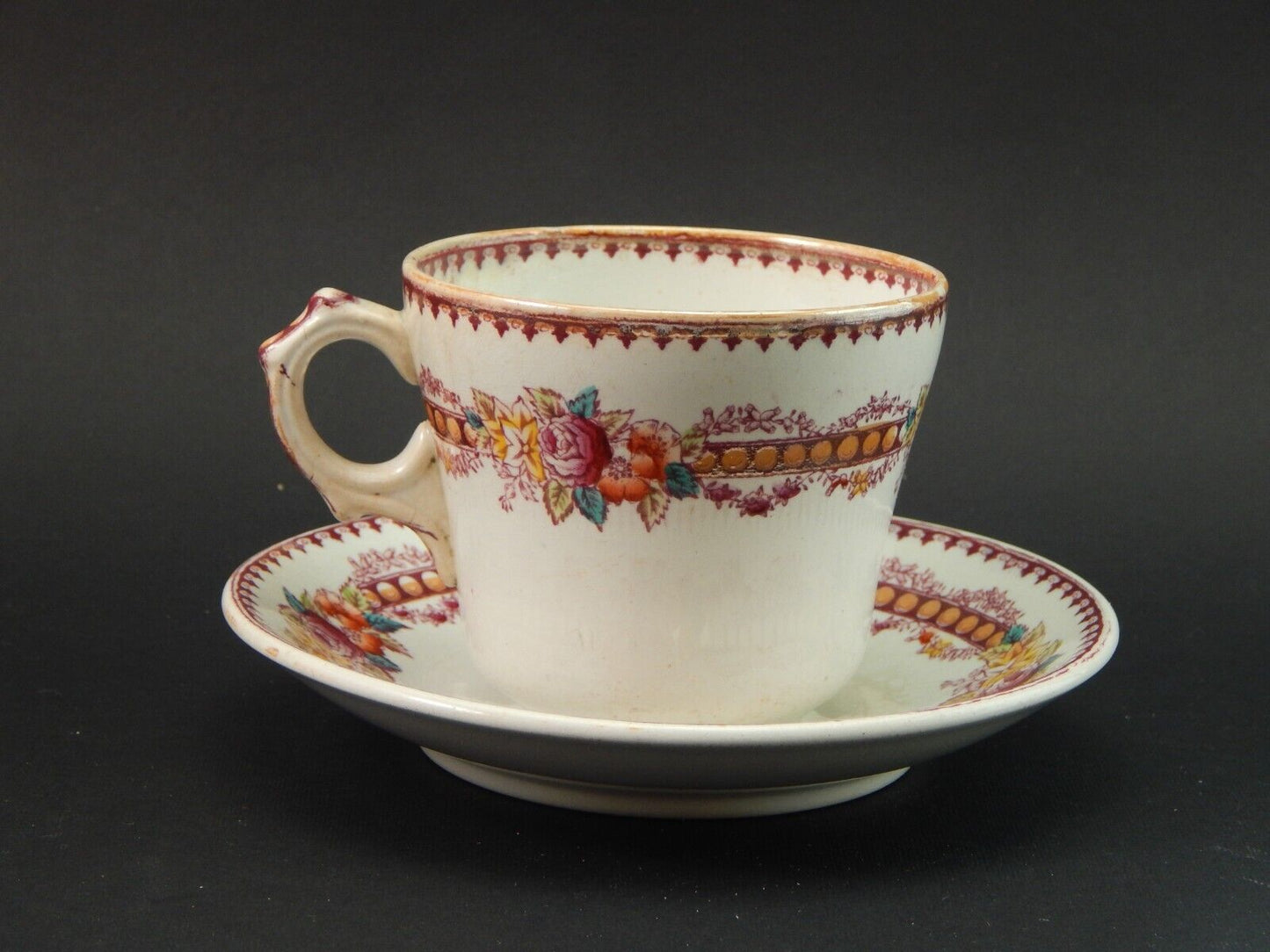 ANTICA TAZZA TE' CON PIATTINO CERAMICA MAASTRICHT PETRUS REGOUT BOUQUET FINE 800