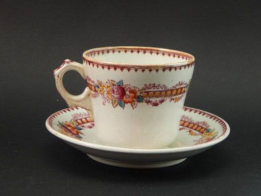 ANTICA TAZZA TE' CON PIATTINO CERAMICA MAASTRICHT PETRUS REGOUT BOUQUET FINE 800