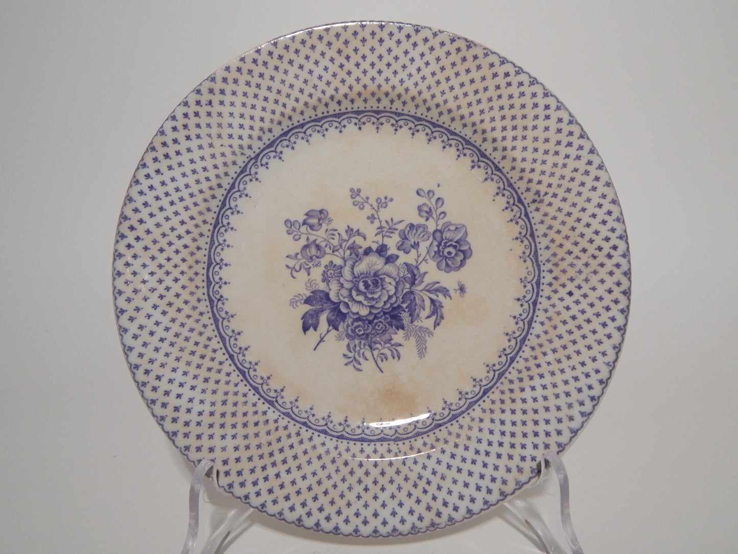 ANTICO SET 18 PIATTI CERAMICA STAFFORDSHIRE PRIMAVESI 1860 ERMINE BORDER VIOLA
