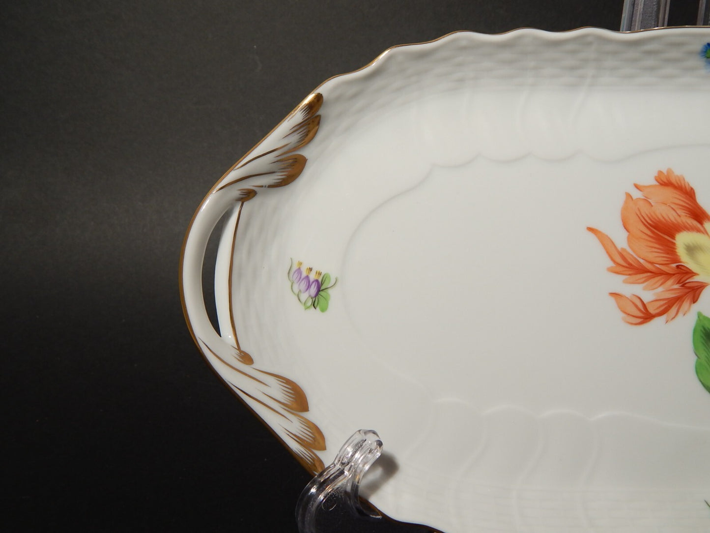 PREZIOSO ELEGANTE PORCELLANA HEREND VASSOIO RETTANGOLARE SANDWICH PETIT BOUQUET