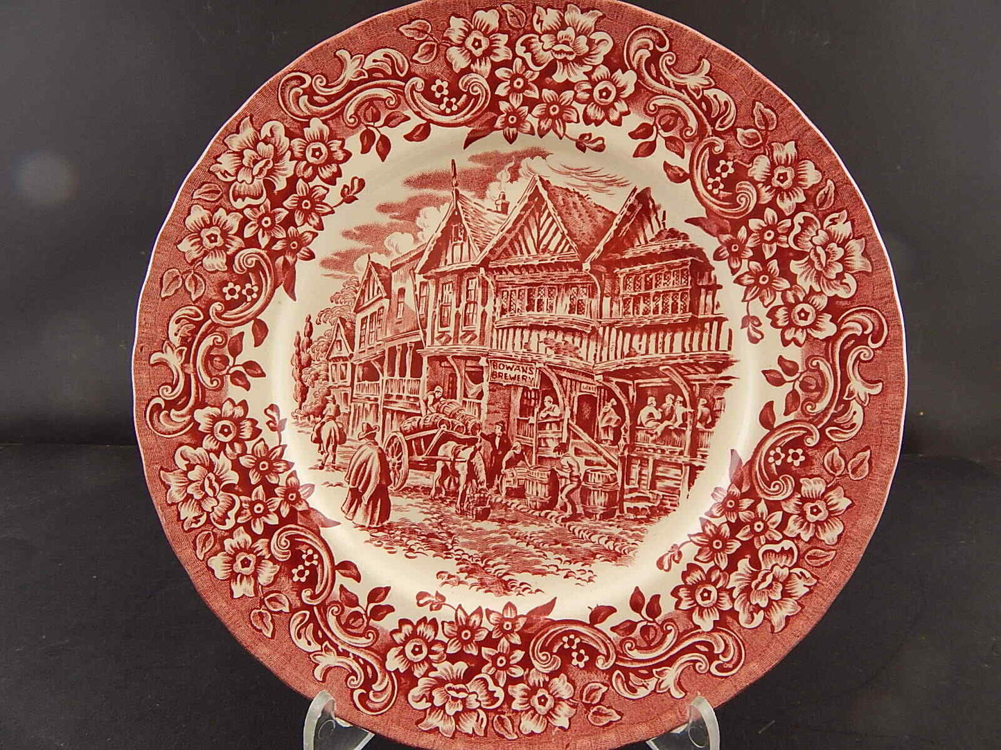 CERAMICA VINTAGE PIATTO ROYAL TUDOR STAMPATO A MANO DA MELLOR BIANCO-ROSSO
