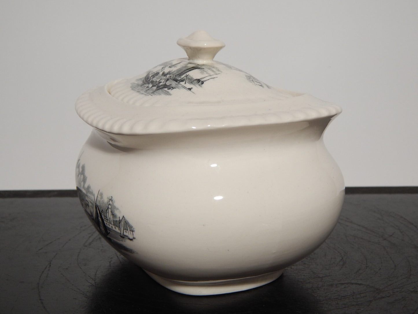 ANTICA ZUCCHERIERA INGLESE SEMI PORCELLANA COPELAND SPODE PAESAGGIO MARINO