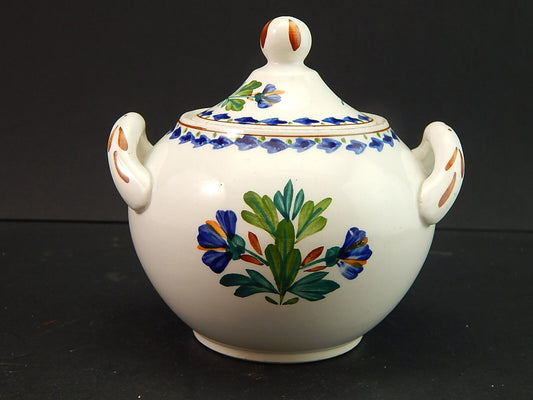 ANTICA ZUCCHERIERA CERAMICA SARREGUEMINES DIPINTA A MANO IN POLICROMIA