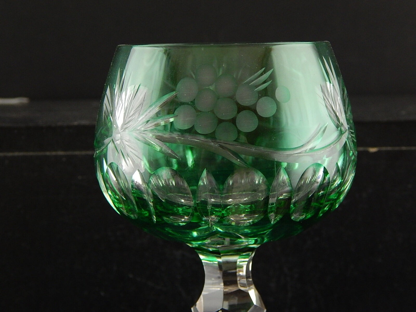 PREZIOSO VINTAGE BICCHIERE CALICE CRISTALLO BOEMIA MOLATO VERDE