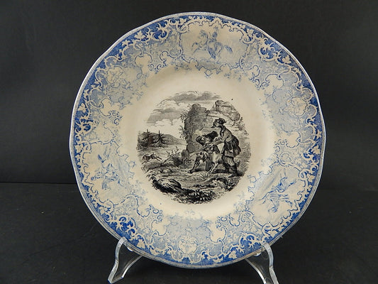 ANTICO PIATTO UMORISTICO CERAMICA FRANCESE SECONDA META' 800 IL CACCIATORE #9812