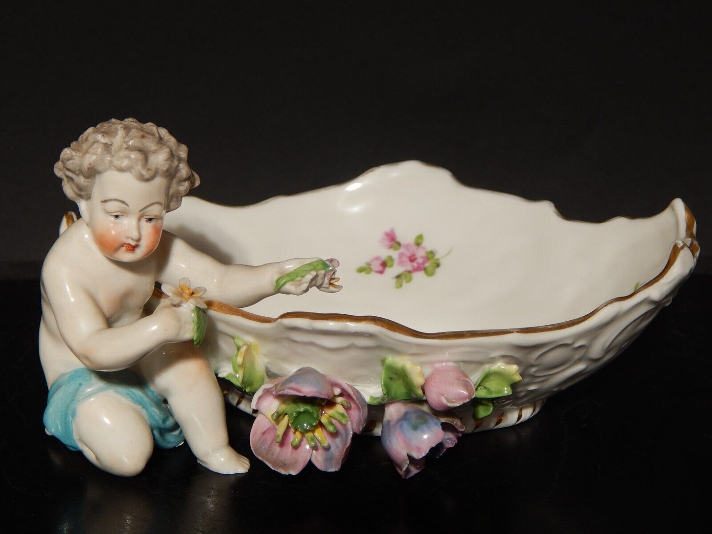 ANTICO PREZIOSO PUTTO CON CIOTOLA PORCELLANA DRESDEN CARL THIEME PRIMO 900