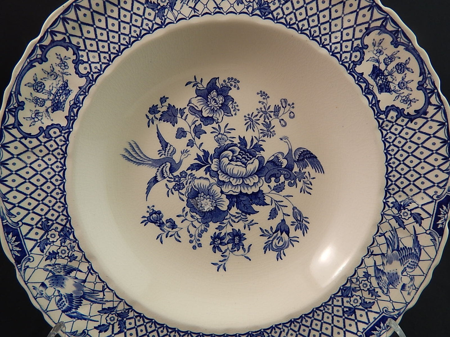 ANTICO PIATTO FONDO CM 25 CERAMICA INGLESE MASON’S DECORO STRATFORD BIANCO BLU