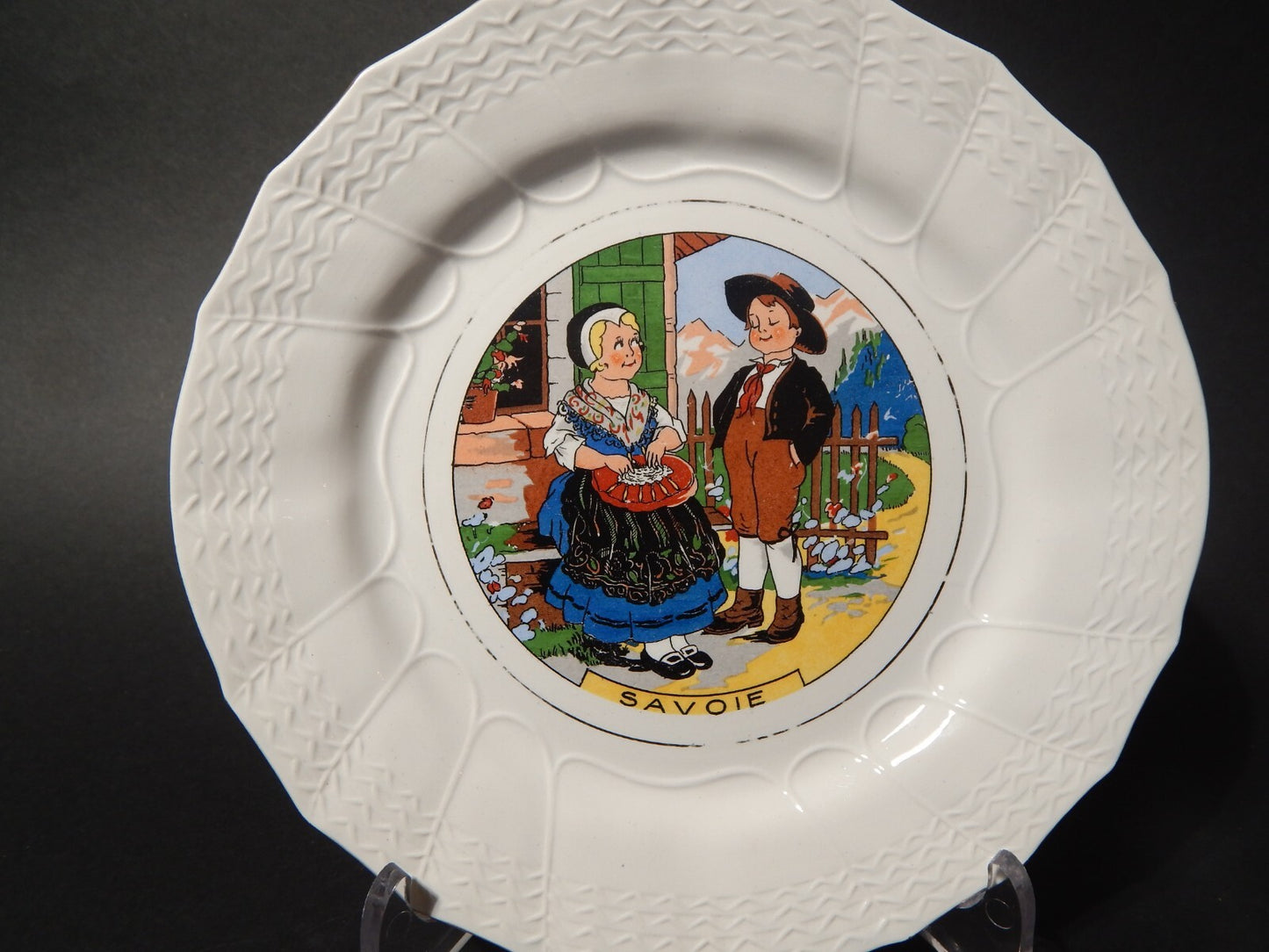 ANTICO PIATTO DECORATIVO CERAMICA SARREGUEMINES SAVOIE PRIMA META' 900