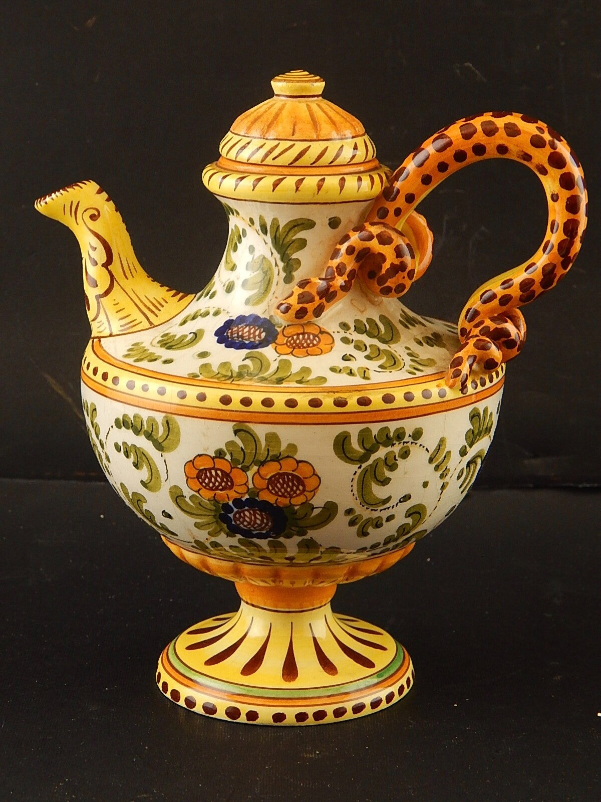 ANTICA CAFFETTIERA MAIOLICA CERAMICA POLICROMA FANTECHI S.I.F.M.A ANSA A SERPE