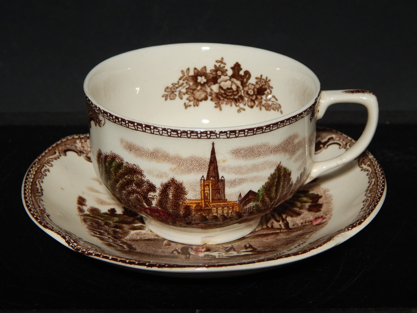 ANTICA TAZZA TE' PORCELLANA JOHNSON BROS OLD BRITAIN CASTLE MULTICOLOR DIFETTO