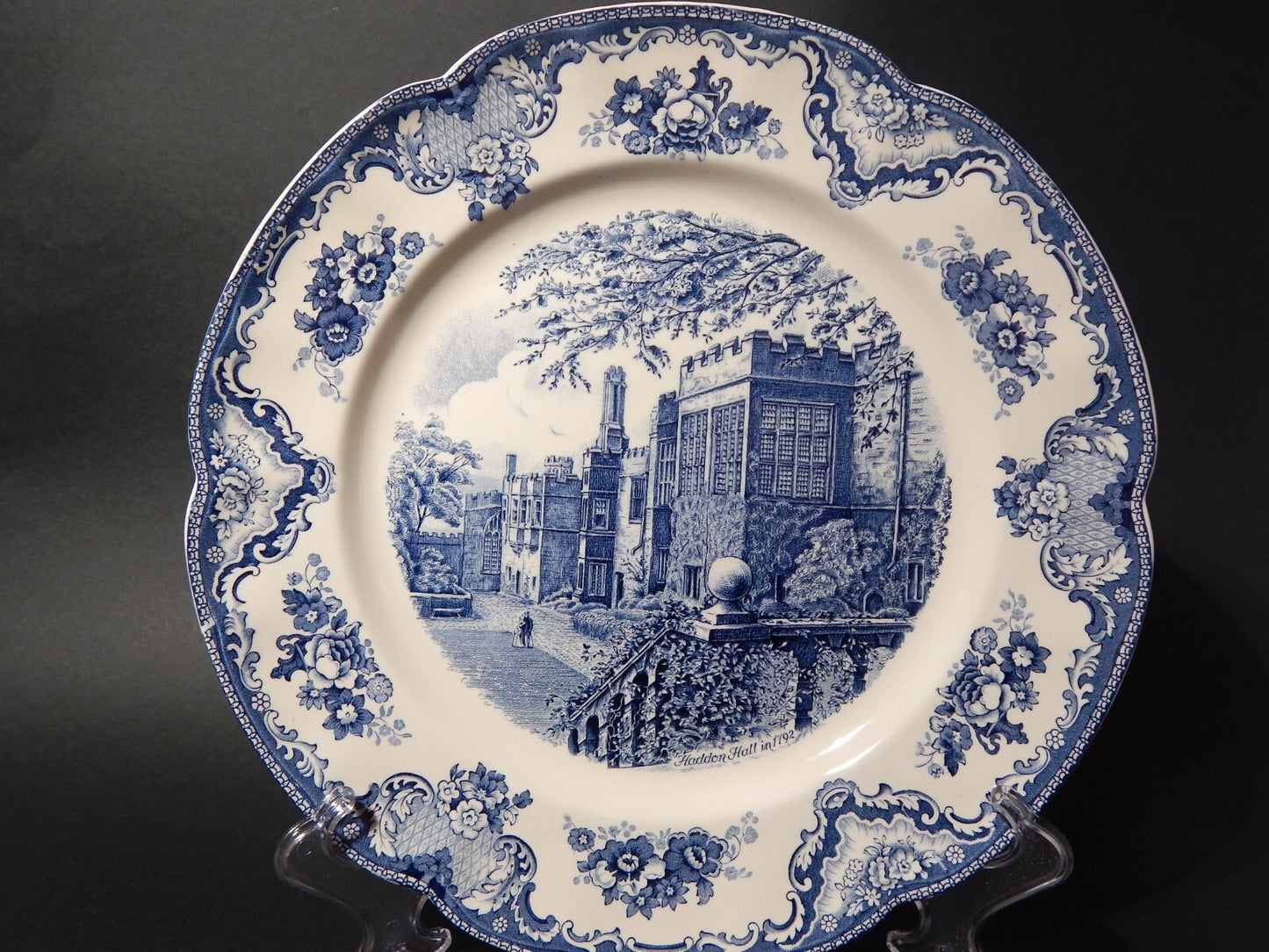 VINTAGE JOHNSON BROS OLD BRITAIN CASTLE BLU VASSOIO ROTONDO SEMI-PORCELLANA