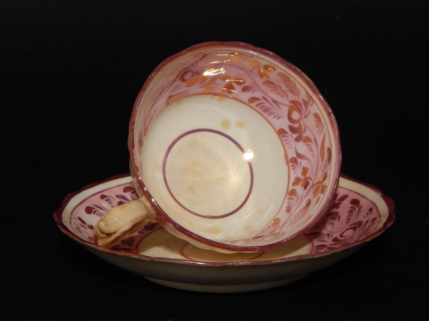 ANTICA GEORGIANA TAZZA TE' PORCELLANA LUSTRO ROSA STAFFORDSHIRE X245