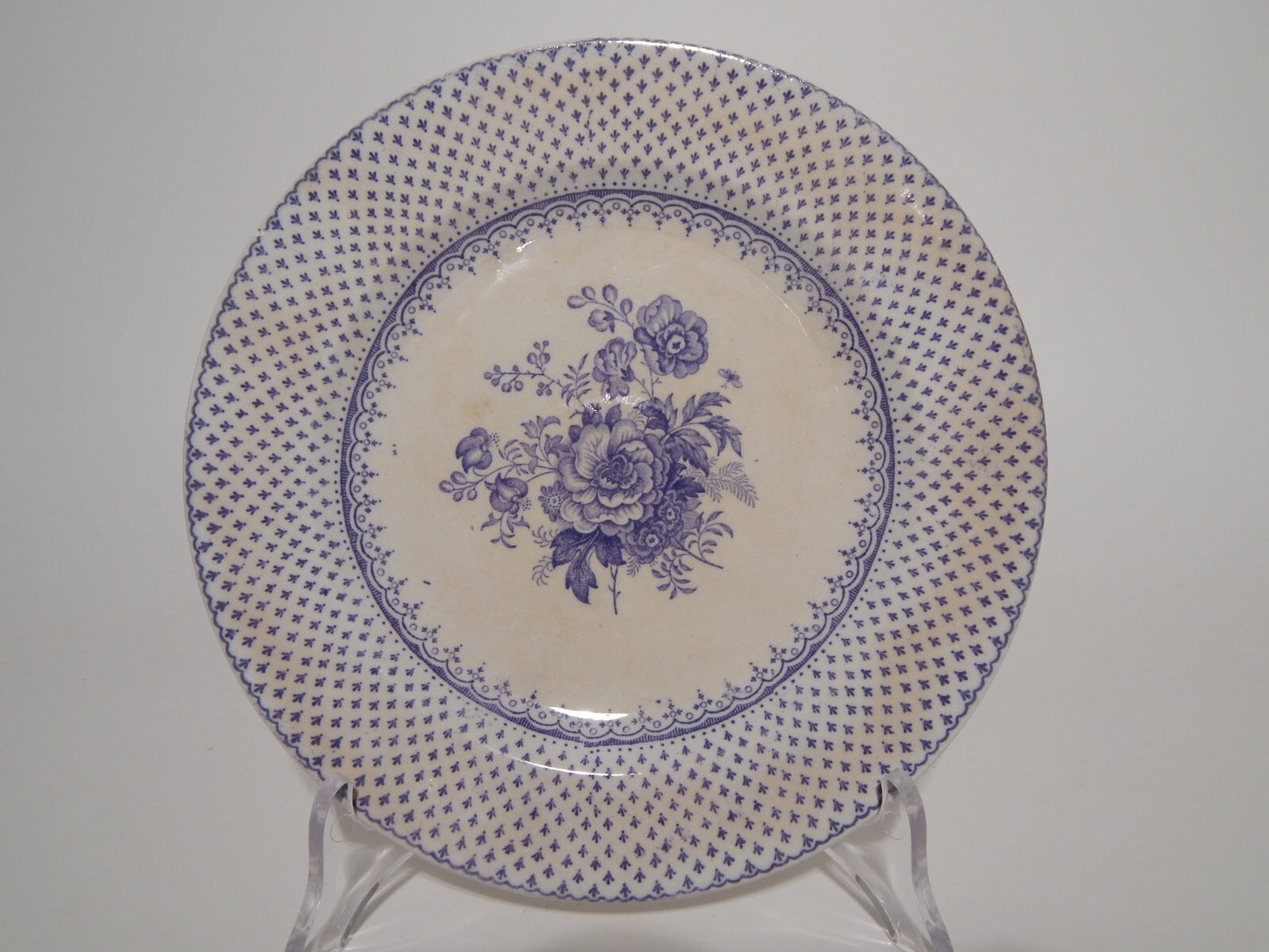 ANTICO SET 18 PIATTI CERAMICA STAFFORDSHIRE PRIMAVESI 1860 ERMINE BORDER VIOLA