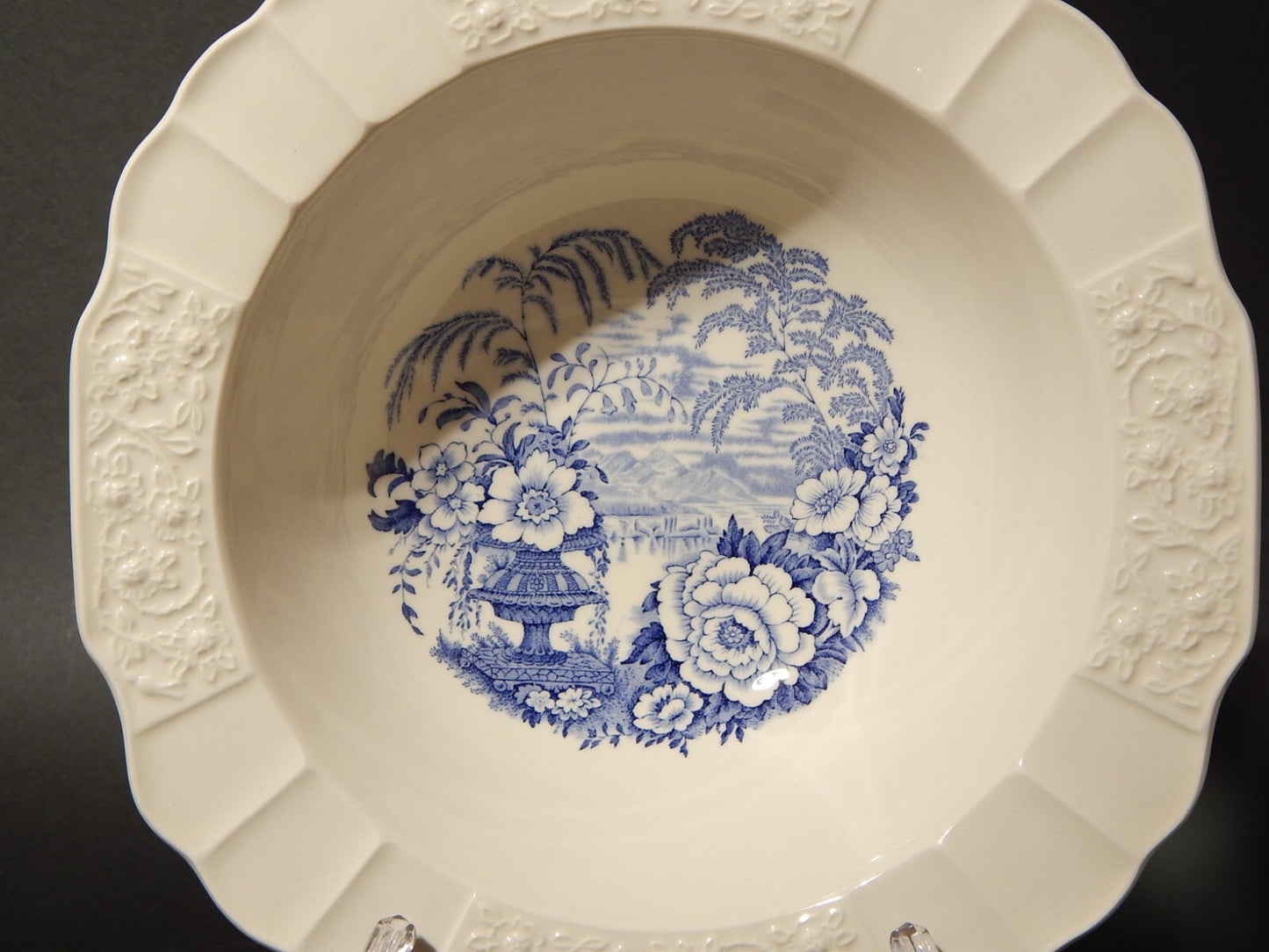 ANTICA FRUTTIERA CERAMICA MYOTT SON STAFFORDSHIRE ENGLAND BANFF BIANCO BLU