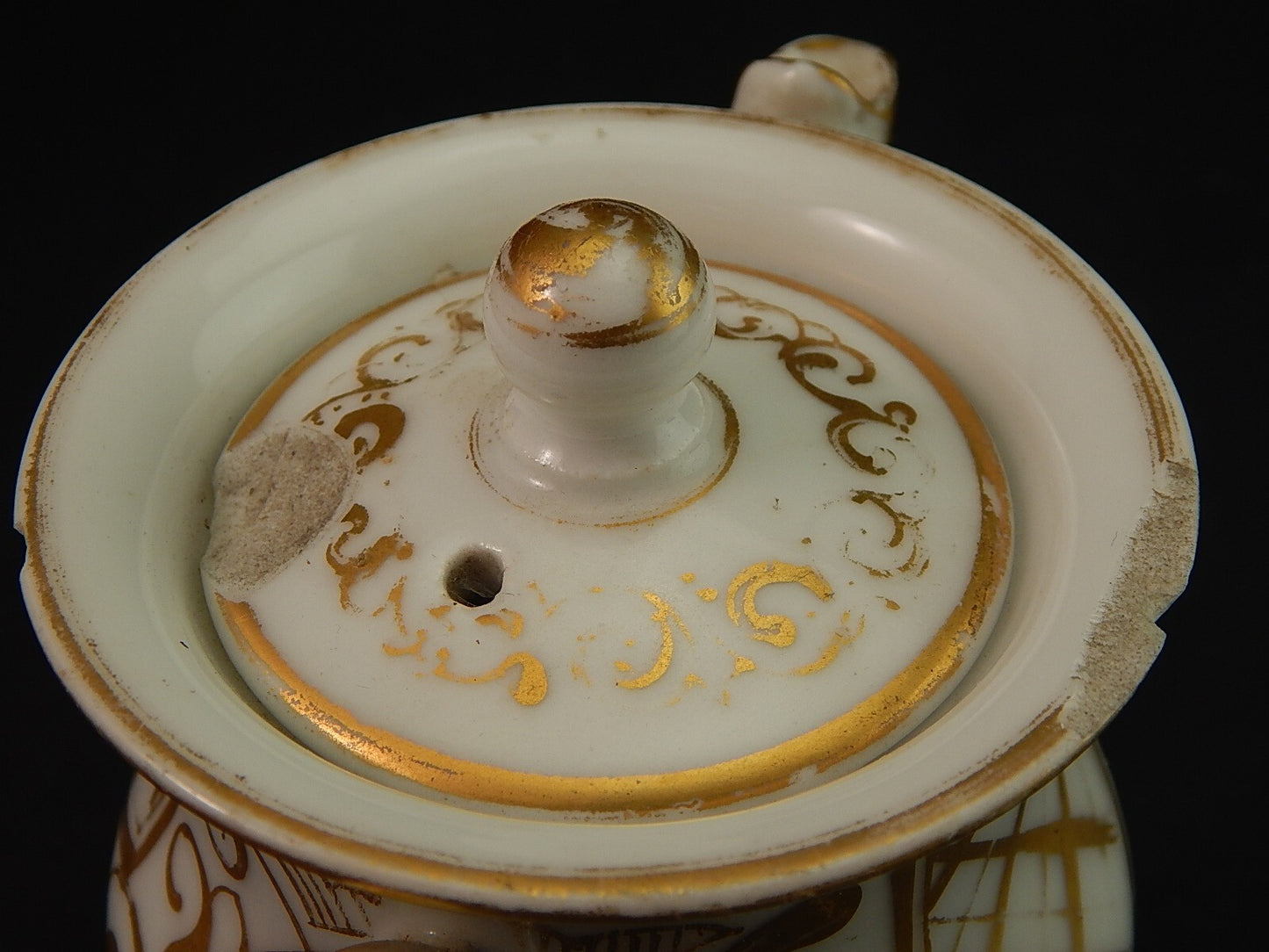 RARA ANTICA VEILLEUSE TEIERA E SCALDINO IMPERO NAPOLEONE III PORCELLANA PARIGI