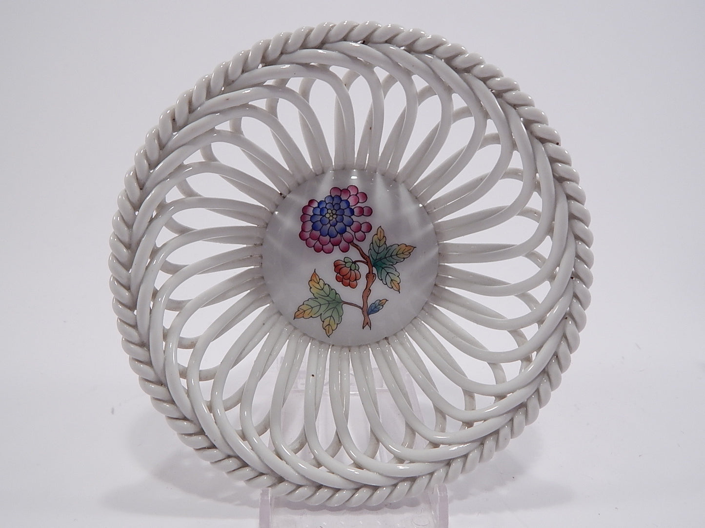 PORCELLANA HEREND ORIGINALE CESTINO TRAFORATO DECORO VICTORIA DIPINTO A MANO