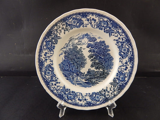 CERAMICA VINTAGE PIATTO ROYAL TUDOR WARE OLDE ENGLAND STAMPA A MANO BIANCO BLU