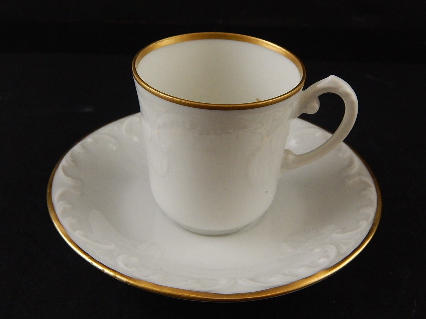 PREZIOSO SET CAFFE' TAZZINA PORCELLANA LIMOGES GIRAUD BIANCA PROFILO ORO