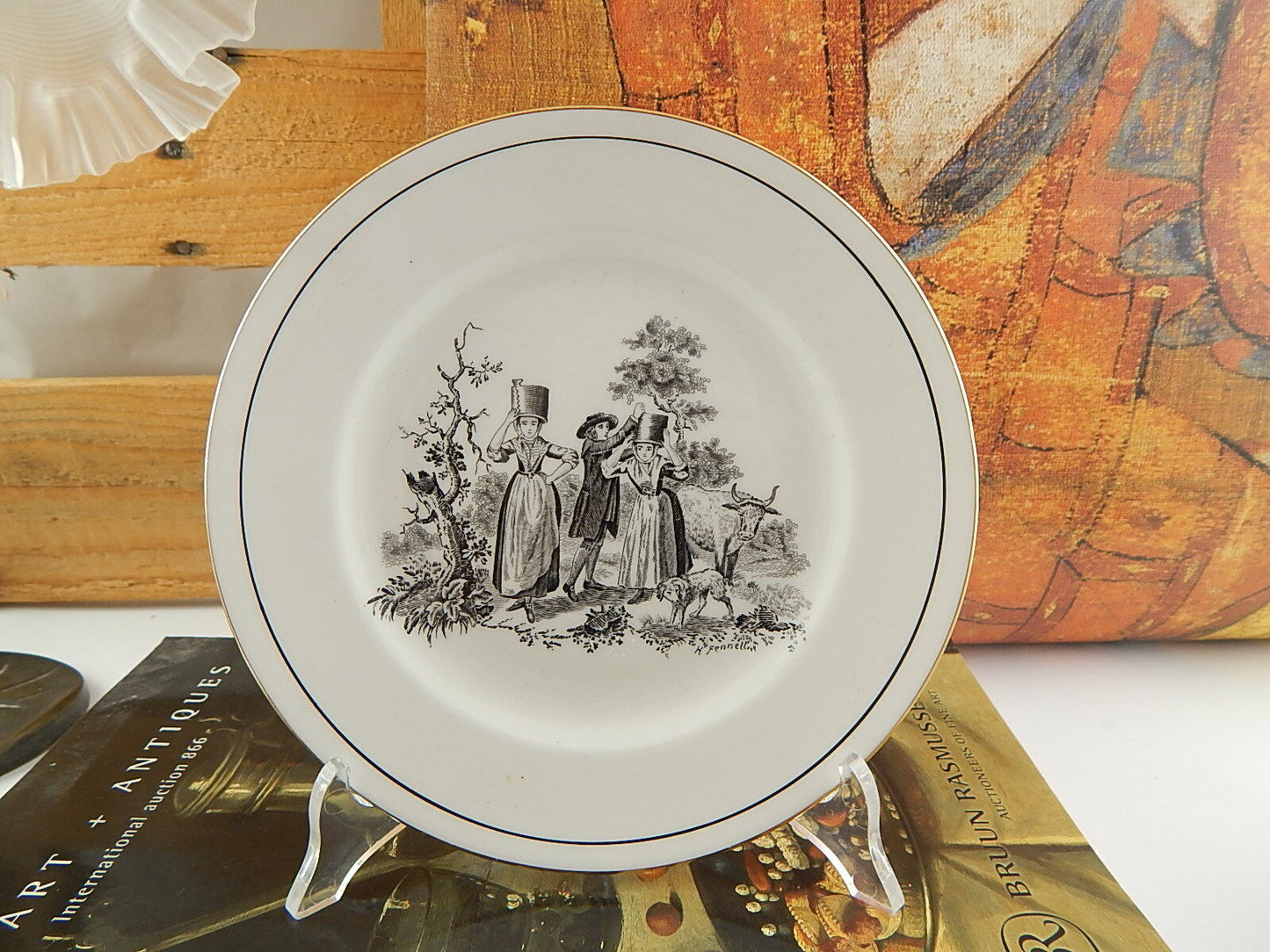 ANTICO PIATTO PORCELLANA ROYAL CHELSEA LITOGRAFIA H. FENNELL PASTORALE