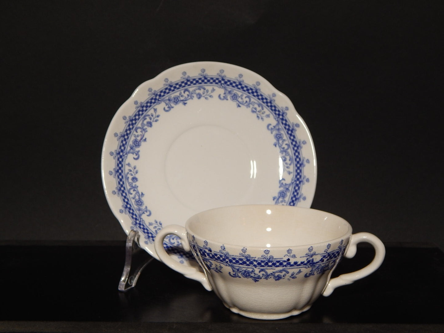VINTAGE TAZZA BRODO CONSOMME' CERAMICA S.C.I. LAVENO DIAMONDSTONE BIANCO BLU #