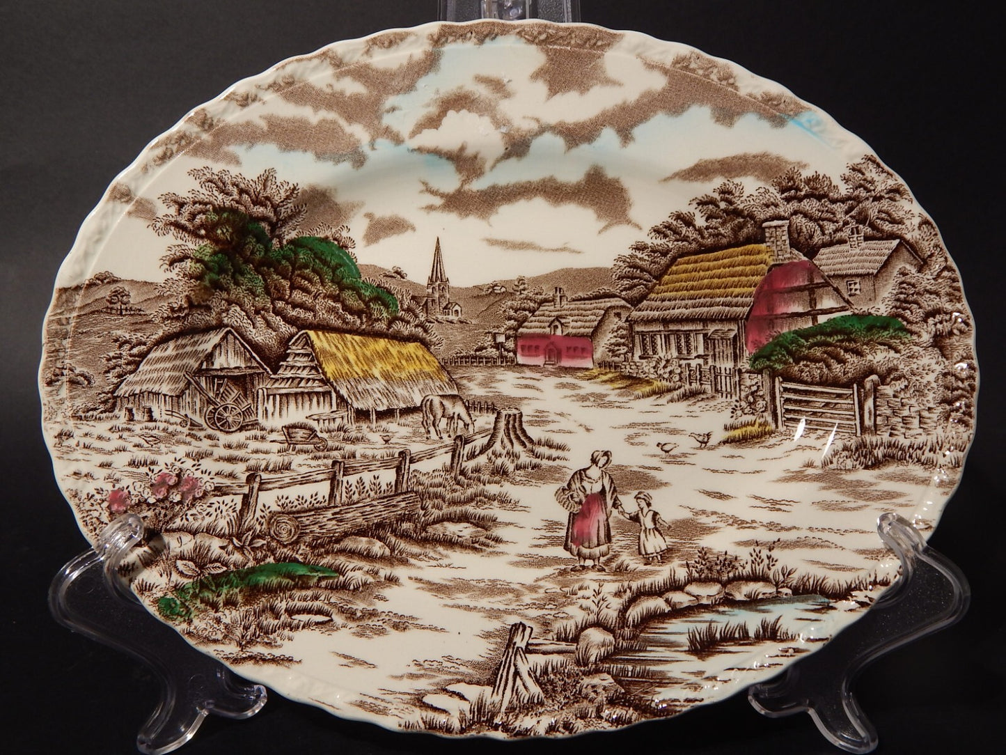 ANTICO VASSOIO CERAMICA INGLESE MYOTT DISEGNO RURAL SCENE STAMPA A MANO