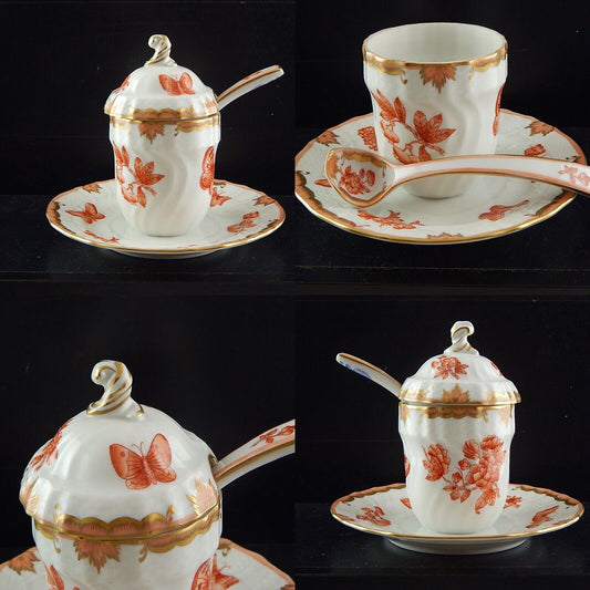 PORCELLANA HEREND INTROVABILE PORTA MARMELLATA DIPINTA A MANO FARFALLE FORTUNA