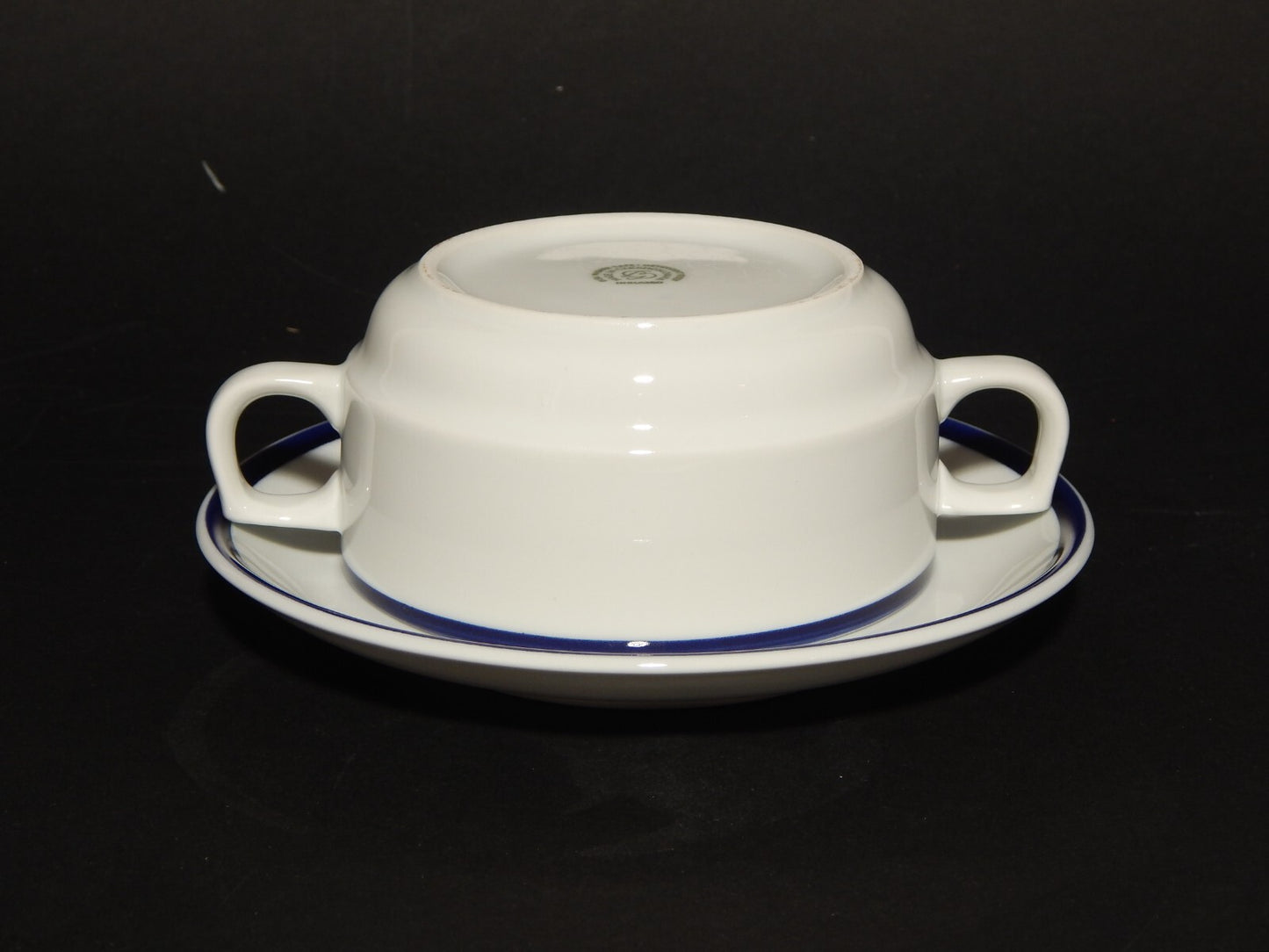 VINTAGE SERVIZIO 6 TAZZE BRODO PORCELLANA BIANCA PROFILO BLU G BENEDIKT GROUP